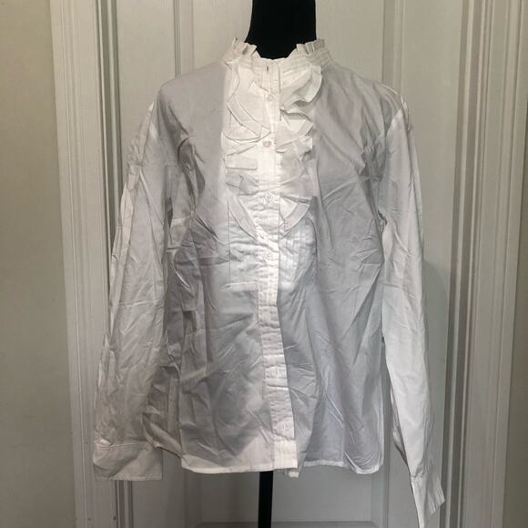 Charter Club Women's Blouse Button Up Shirt Ruffle Detail White Petite Size XL - Picture 2 of 9